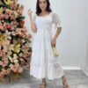 Vestido Fernanda Midi sem Bojo Manga Princesa Bordado Branco - Fernanda Ramos Store