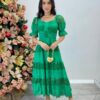 Vestido Fernanda Midi sem Bojo Manga Princesa Bordado Verde - Fernanda Ramos Store