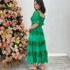 Vestido Fernanda Midi sem Bojo Manga Princesa Bordado Verde - Fernanda Ramos Store