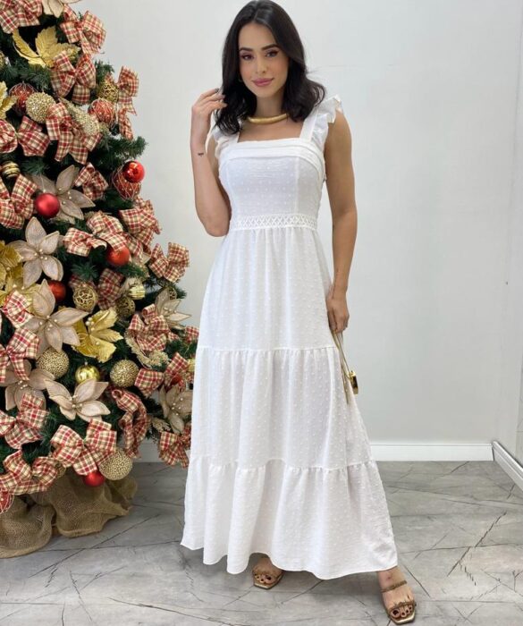 Vestido Longo Antonella com Bojo Pipoquinha Branco - Fernanda Ramos Store