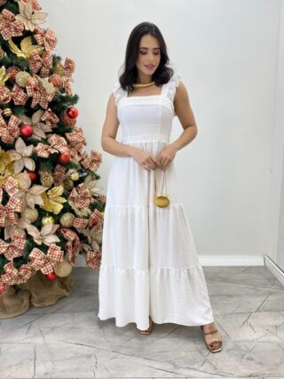 Vestido Longo Antonella com Bojo Pipoquinha Branco - Fernanda Ramos Store