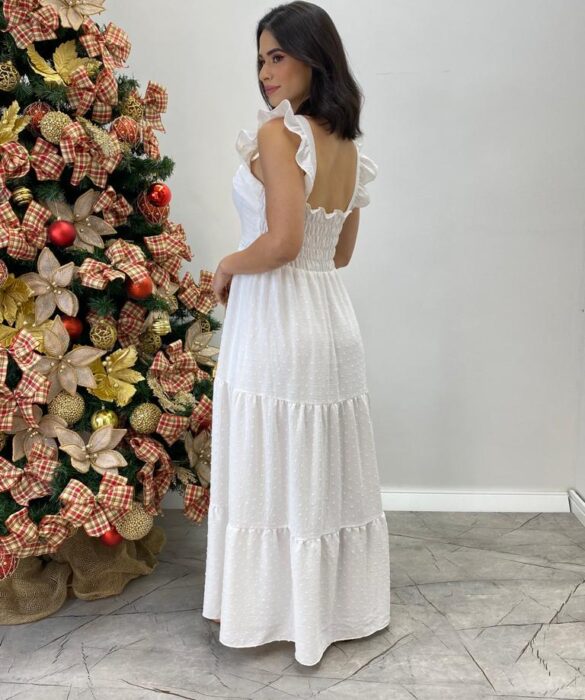 Vestido Longo Antonella com Bojo Pipoquinha Branco - Fernanda Ramos Store