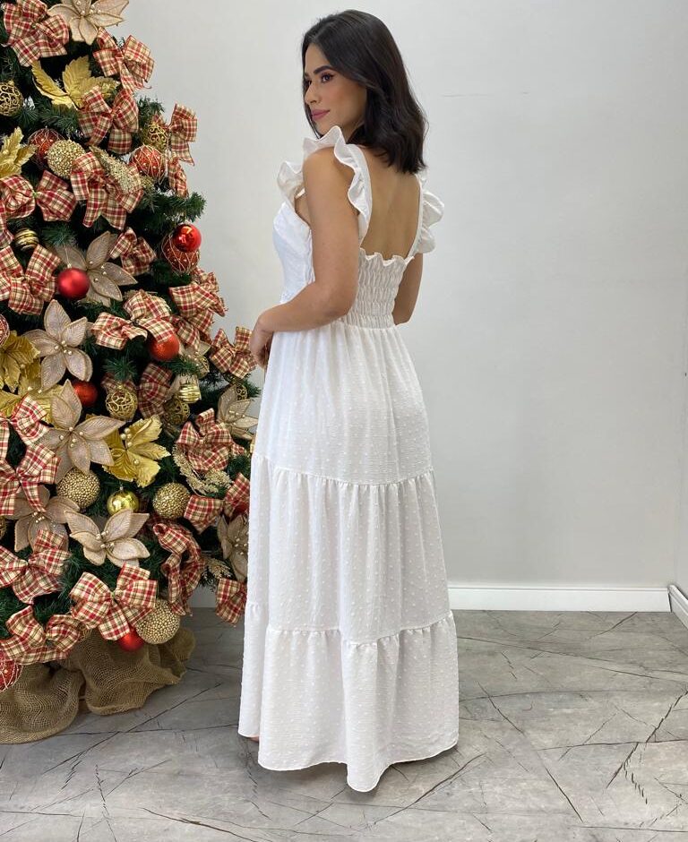 Vestido Longo Antonella com Bojo Pipoquinha Branco - Fernanda Ramos Store