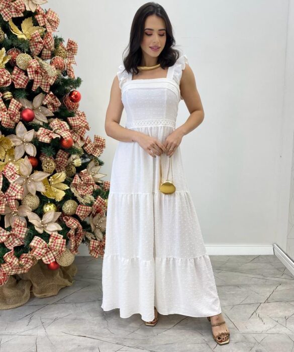 Vestido Longo Antonella com Bojo Pipoquinha Branco - Fernanda Ramos Store