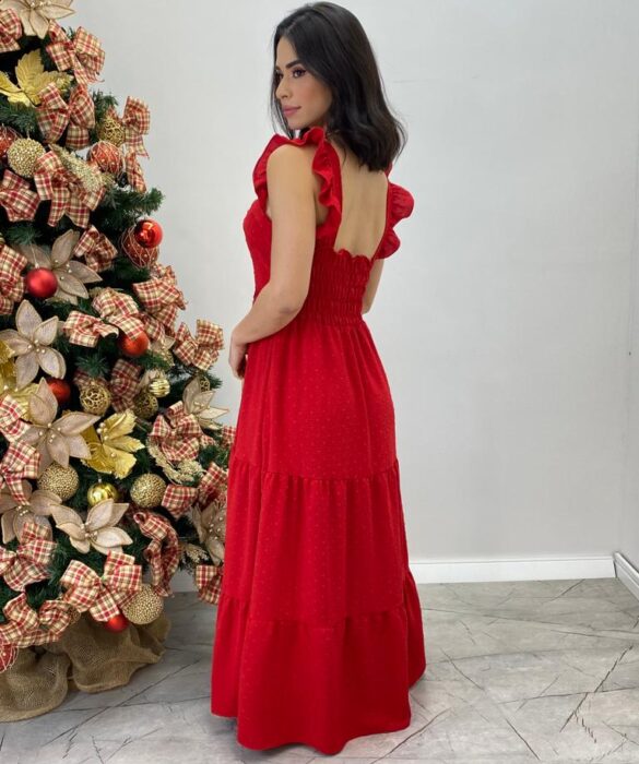 Vestido Longo Antonella com Bojo Pipoquinha Vermelho - Fernanda Ramos Store