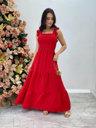 Vestido Longo Antonella com Bojo Pipoquinha Vermelho - Fernanda Ramos Store