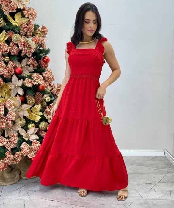 Vestido Longo Antonella com Bojo Pipoquinha Vermelho - Fernanda Ramos Store