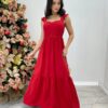 Vestido Longo Bianca Vermelho com Bojo Detalhe em Guipir - Fernanda Ramos Store