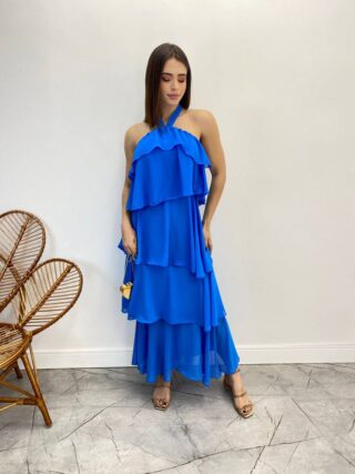 Vestido Longo Feminino Frente Única Azul - Fernanda Ramos Store