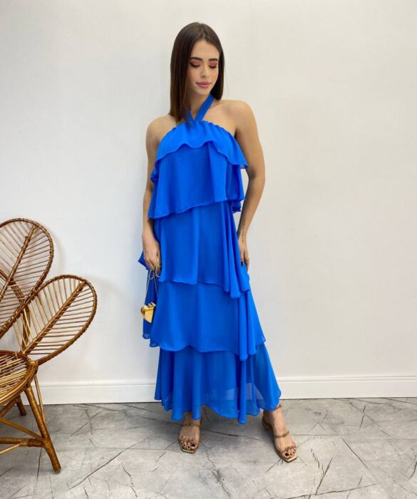 Vestido Longo Feminino Frente Única Azul - Fernanda Ramos Store