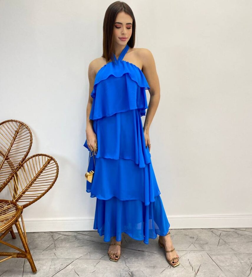 Vestido Longo Feminino Frente Única Azul - Fernanda Ramos Store