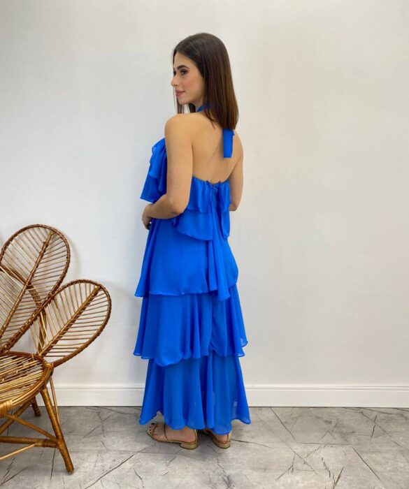 Vestido Longo Feminino Frente Única Azul - Fernanda Ramos Store