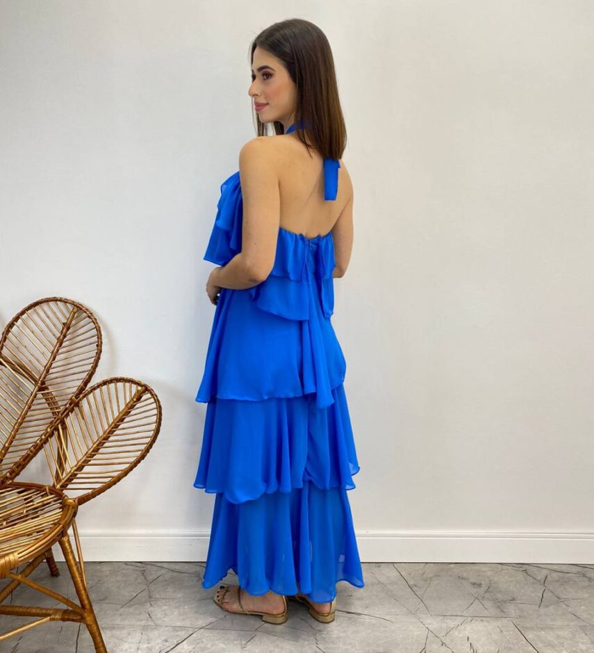Vestido Longo Feminino Frente Única Azul - Fernanda Ramos Store