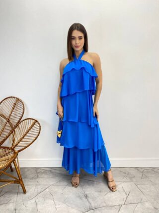 Vestido Longo Feminino Frente Única Azul - Fernanda Ramos Store