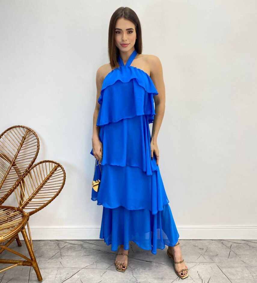 Vestido Longo Feminino Frente Única Azul - Fernanda Ramos Store