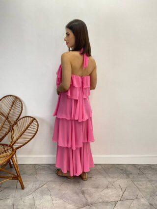 Vestido Longo Feminino Frente Única Rosa - Fernanda Ramos Store