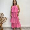 Vestido Longo Feminino Frente Única Rosa - Fernanda Ramos Store