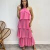 Vestido Longo Feminino Frente Única Rosa - Fernanda Ramos Store