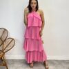 Vestido Longo Feminino Frente Única Rosa - Fernanda Ramos Store