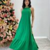 Vestido Longo Frente Única Verde com Bojo e Amarração no Pescoço - Fernanda Ramos Store