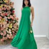 Vestido Longo Frente Única Verde com Bojo e Amarração no Pescoço - Fernanda Ramos Store