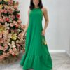 Vestido Longo Frente Única Verde com Bojo e Amarração no Pescoço - Fernanda Ramos Store