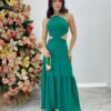 Vestido Longo Júlia Verde com Bojo e Amarração - Fernanda Ramos Store