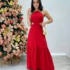 Vestido Longo Júlia Vermelho com Bojo e Amarração - Fernanda Ramos Store