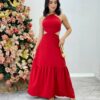 Vestido Longo Júlia Vermelho com Bojo e Amarração - Fernanda Ramos Store