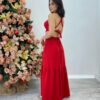 Vestido Longo Júlia Vermelho com Bojo e Amarração - Fernanda Ramos Store