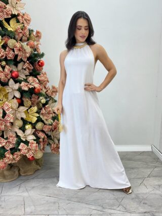 Vestido Longo Lolo Branco com Bojo e Amarração - Fernanda Ramos Store