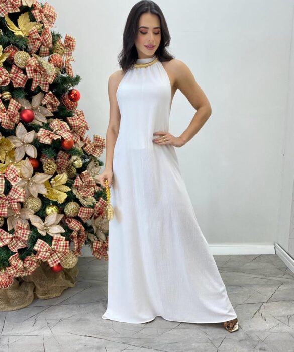 Vestido Longo Lolo Branco com Bojo e Amarração - Fernanda Ramos Store