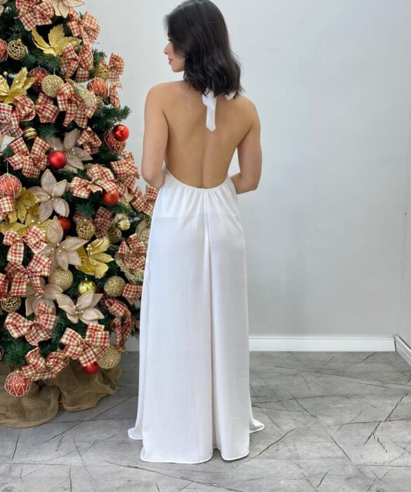 Vestido Longo Lolo Branco com Bojo e Amarração - Fernanda Ramos Store