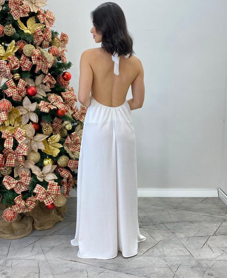 Vestido Longo Eloá Frente Única sem Bojo Branco - Fernanda Ramos Store