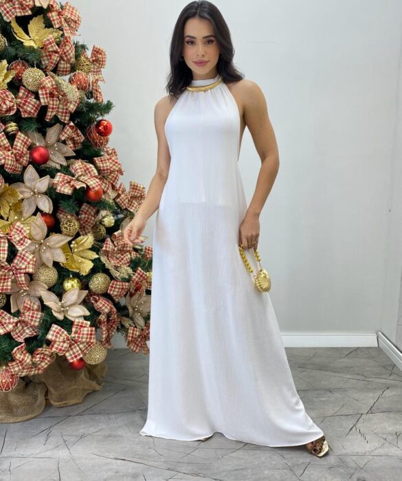 Vestido Longo Lolo Branco com Bojo e Amarração - Fernanda Ramos Store