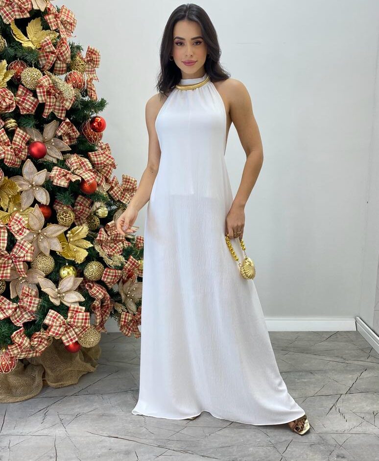 Vestido Longo Eloá Frente Única sem Bojo Branco - Fernanda Ramos Store