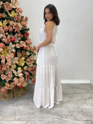 Vestido Longo Luana Branco sem Bojo e Amarração - Fernanda Ramos Store