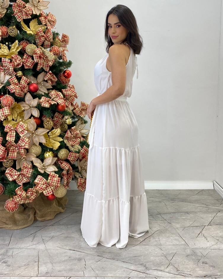 Vestido Longo Luana Branco sem Bojo e Amarração - Fernanda Ramos Store