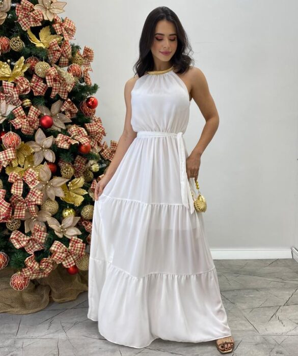 Vestido Longo Luana Branco sem Bojo e Amarração Fernanda Ramos Store