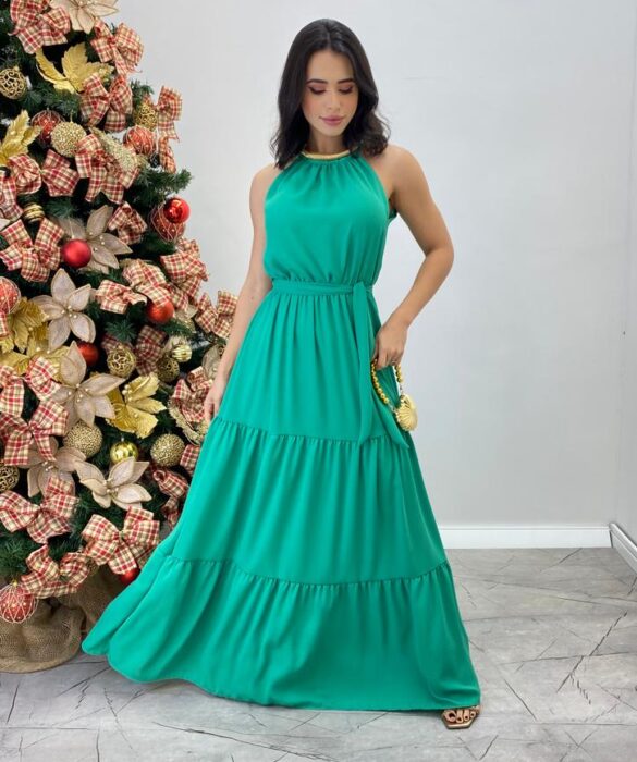 Vestido Longo Luana Verde sem Bojo e Amarração Fernanda Ramos Store