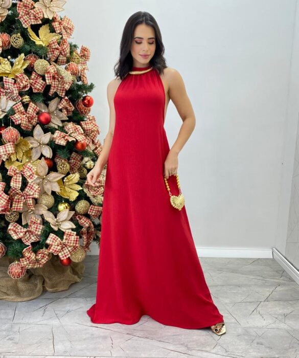 Vestido Longo Lolo Vermelho sem Bojo com Amarração - Fernanda Ramos Store