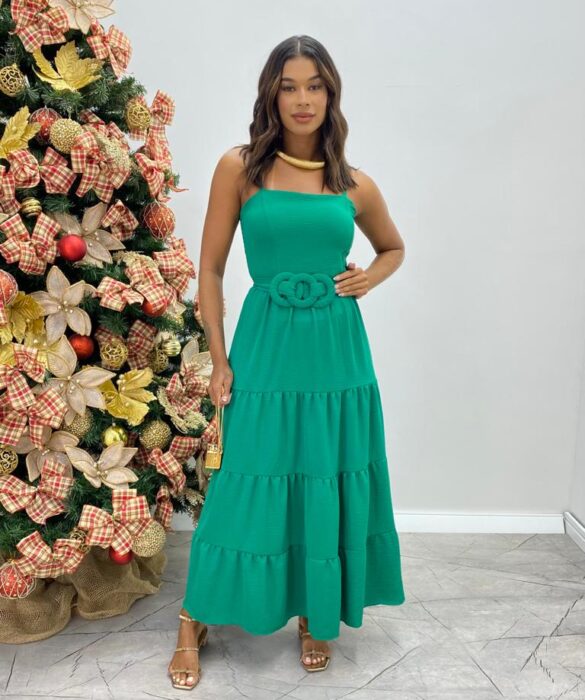 Vestido Longo Maitê com Bojo e Amarração Verde - Fernanda Ramos Store