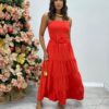 Vestido Longo Maitê com Bojo e Amarração Vermelho - Fernanda Ramos Store