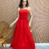 Vestido Longo Maya com Bojo e Amarração Vermelho - Fernanda Ramos Store