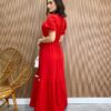 Vestido Longo sem Bojo com Lastex Vermelho Manga Princesa - Fernanda Ramos Store