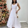 Vestido Longo Sophia Branco com Bojo e Amarração nas Alças - Fernanda Ramos Store