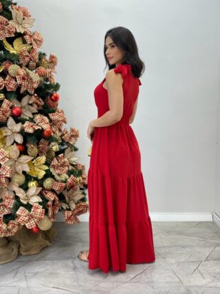 Vestido Longo Sophia Vermelho com Bojo e Amarração nas Alças - Fernanda Ramos Store