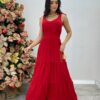 Vestido Longo Sophia Vermelho com Bojo e Amarração nas Alças - Fernanda Ramos Store