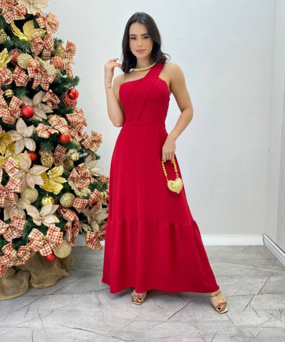 Vestido Longo Vermelho Ayla com Bojo Nula Manga - Fernanda Ramos Store