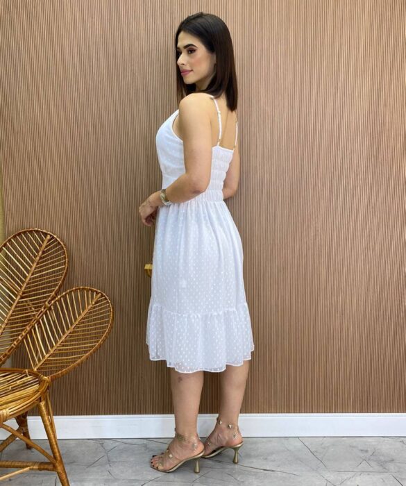 Vestido Midi Agatha com Bojo e Alça Regulável Tule Branco - Fernanda Ramos Store